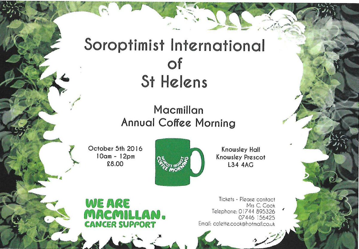 Tickets for our Big #Macmillan #coffee morning are now on sale #sthelens @macmillancancer @SIGBI1 @KnowsleyHall
