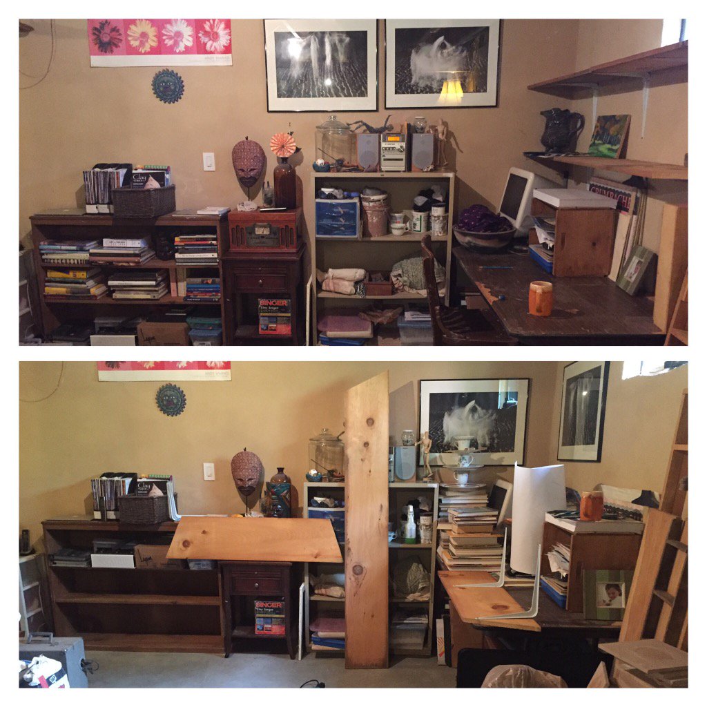 Finally cleaned up the kid/ research/display/glaze corner!  Now to throw! #cleanstudio #Organizing