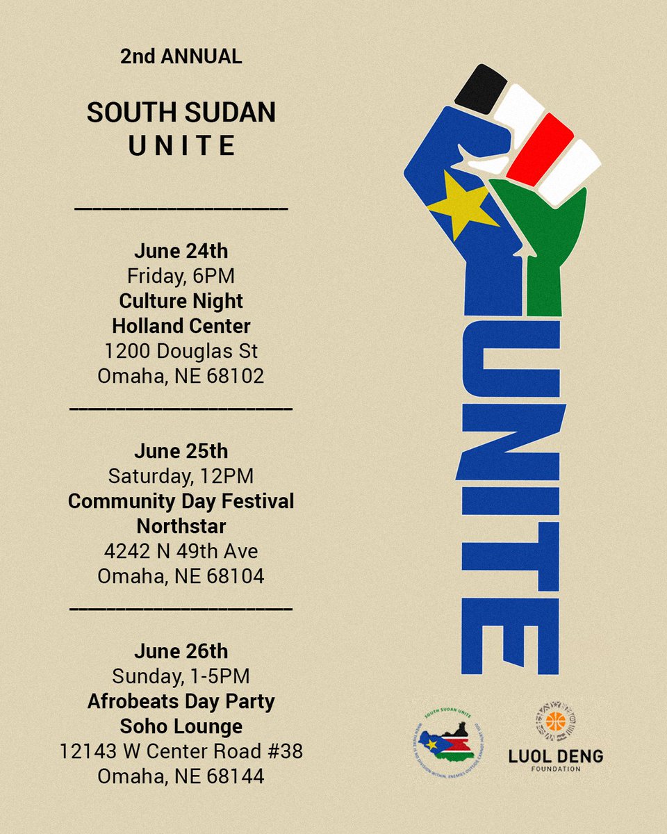 LuolDeng9's tweet photo. South Sudan Unite: Friday, June 24th - Sunday, June 26th https://t.co/rNOgiahzqH