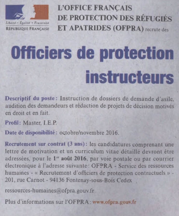 Ofpra On Twitter L Ofpra Recrute Des Officiers De Protection Pour Instruire Les Demandes D Asile