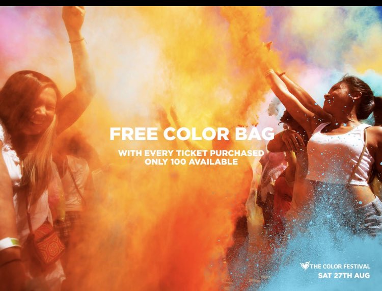 SPECIAL OFFER || COLOR BAG GIVEN AWAY WITH NEXT 100 TICKETS PURCHASED!!

Tickets: Drop us DM