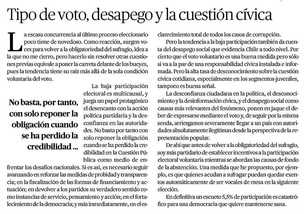 InfluyamosChile's tweet photo. [OPINIÓN] @DiputadoBerger: "Voto voluntario y desapego social" >> https://t.co/ZmbMyNEs4z #Primarias2016 #ValdiviaCL https://t.co/OGq28UyI5b