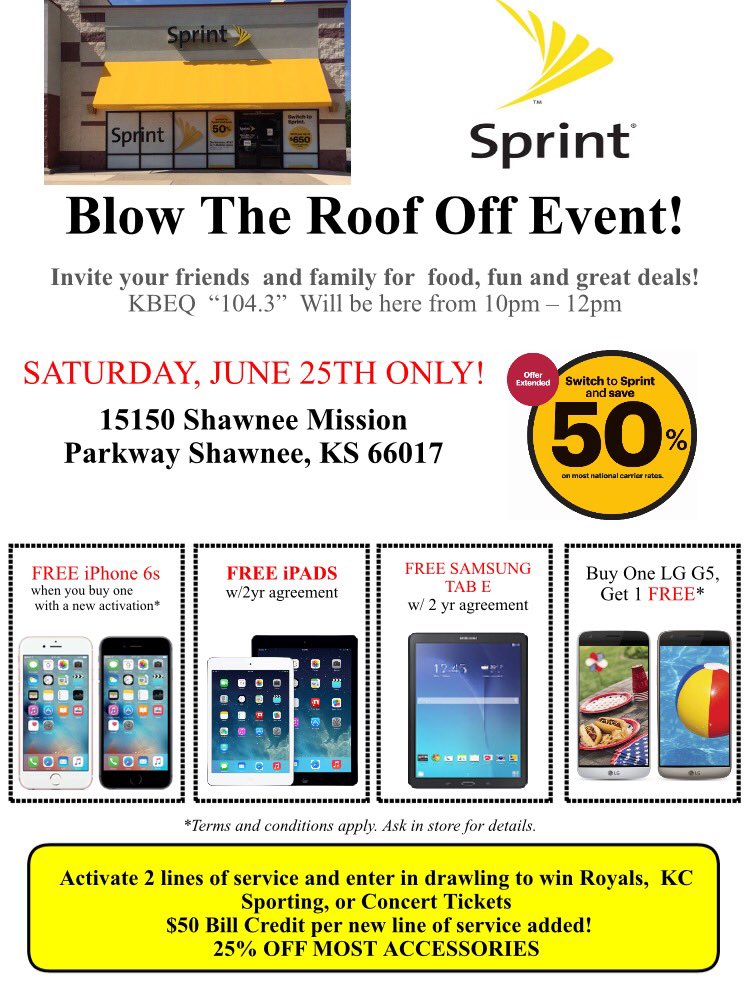 ShawneeSprint's tweet photo. Big things happening at sprint! Come see us this Saturday for food fun and savings! @j8o8e8 @jrsimer @tdown14 https://t.co/6OzO4jC8ml