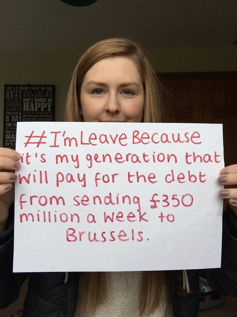 StudentsChange_'s tweet photo. "#ImLeaveBecause my generation will pay for the debt from sending £350m a week to the EU"
Kirsty, 19, Uni of Reading https://t.co/5FFJundzyE