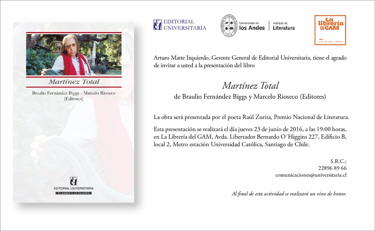 Premiado #RaúlZurita presentará #libro "Martínez Total" sobre poesía de Juan Luis Martínez goo.gl/JzDQma