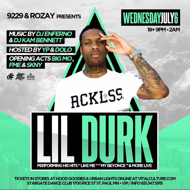 RowdyLifeYP's tweet photo. JULY 6 I'll be in St. Paul MN w/ @lildurk for his first time ever in Minnesota! https://t.co/hdQITAga3Z