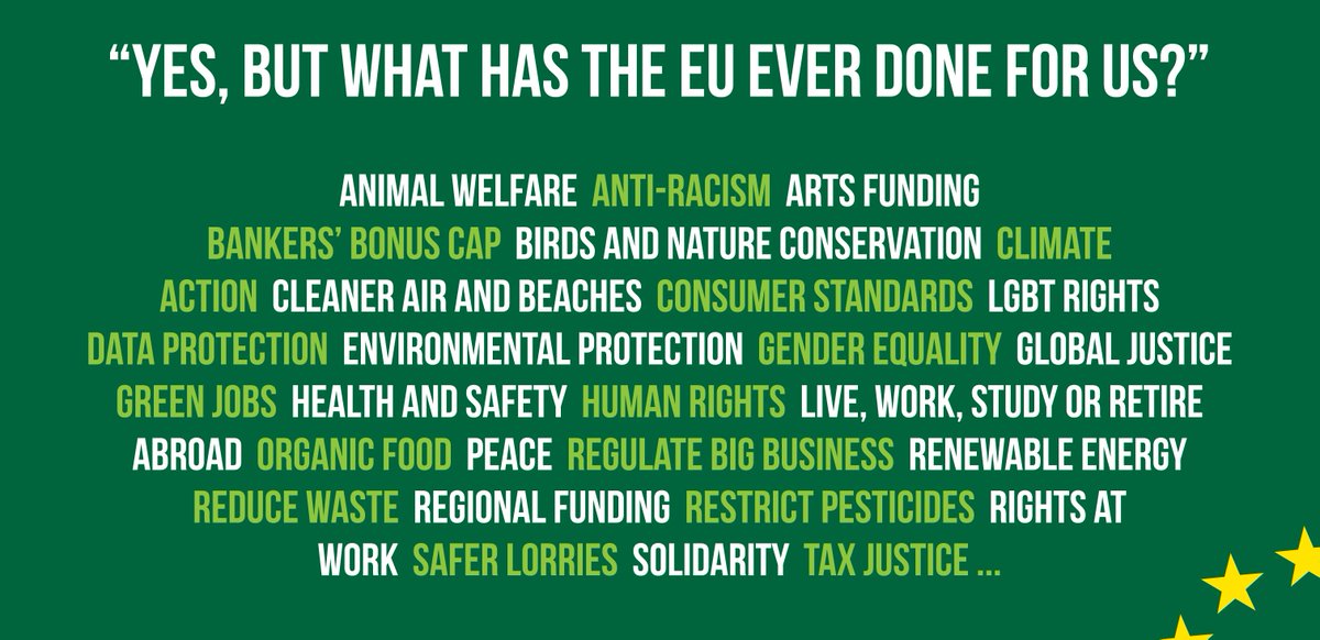 OfficeGreenJean's tweet image. And what has the EU ever done for all of us? Well...
#GreenerIN #Remain #VoteRemain #EUref