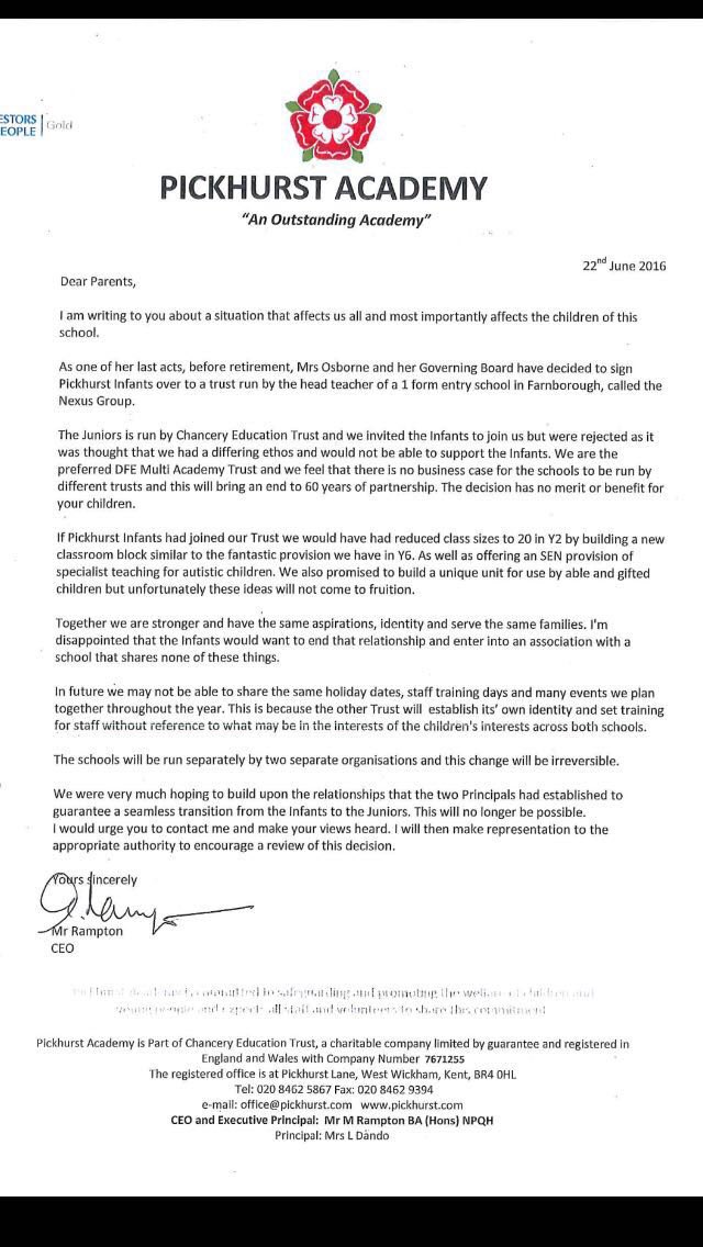 tarahils's tweet photo. @NewsShopper very sad to read this,infants school choosing to end a 60 year partnership and join a different trust 😞 https://t.co/EWbijdt2Xd