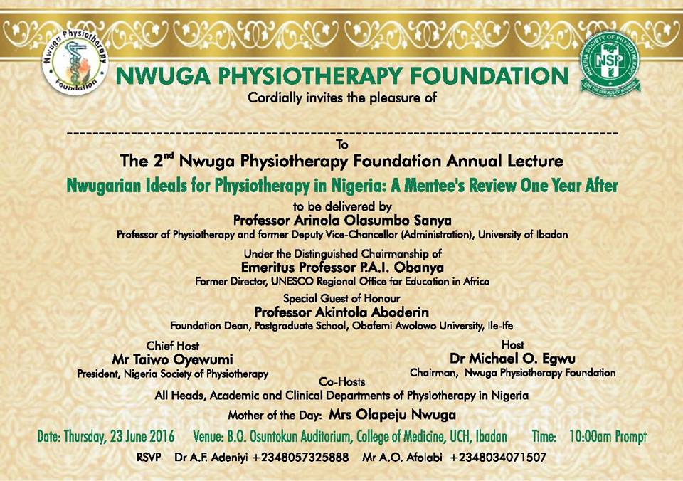 Medicalworld Nigeria (@medicalworldnig) on Twitter photo 2nd Nwuga Physiotherapy Foundation Annual Lecture Holds Tomorrow <a href="/tjoyewumi/">Taiwo Oyewumi</a> <a href="/nigeriaphysio/">Nig.Soc. of Physio</a> <a href="/NaijaPhysio/">Naija Physiotherapy</a> 2nd Nwuga Physiotherapy Foundation Annual Lecture Holds Tomorrow <a href="/tjoyewumi/">Taiwo Oyewumi</a> <a href="/nigeriaphysio/">Nig.Soc. of Physio</a> <a href="/NaijaPhysio/">Naija Physiotherapy</a>