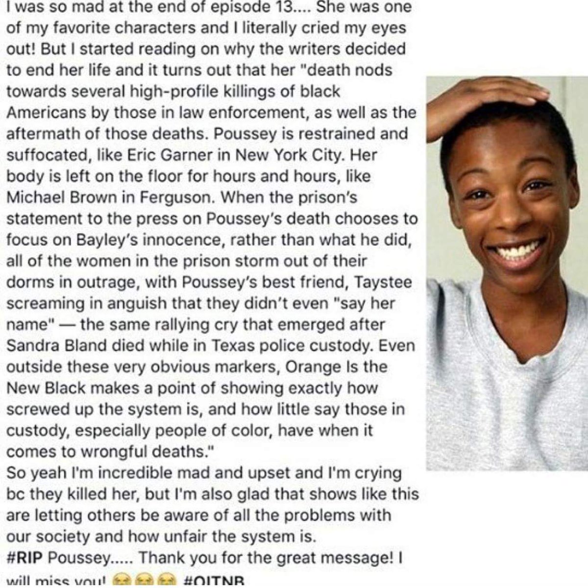Jadee On Twitter The Reason Why They Killed Poussey Oitnb