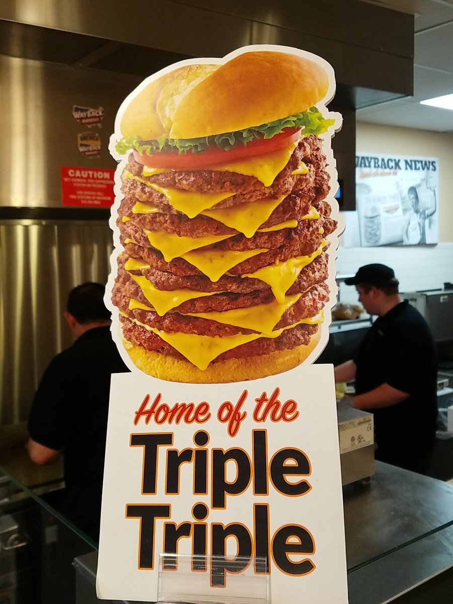 DeeboMac's tweet photo. I wanna see someone eat the triple triple burger! #waybackfeedback https://t.co/H2LxqHTS89