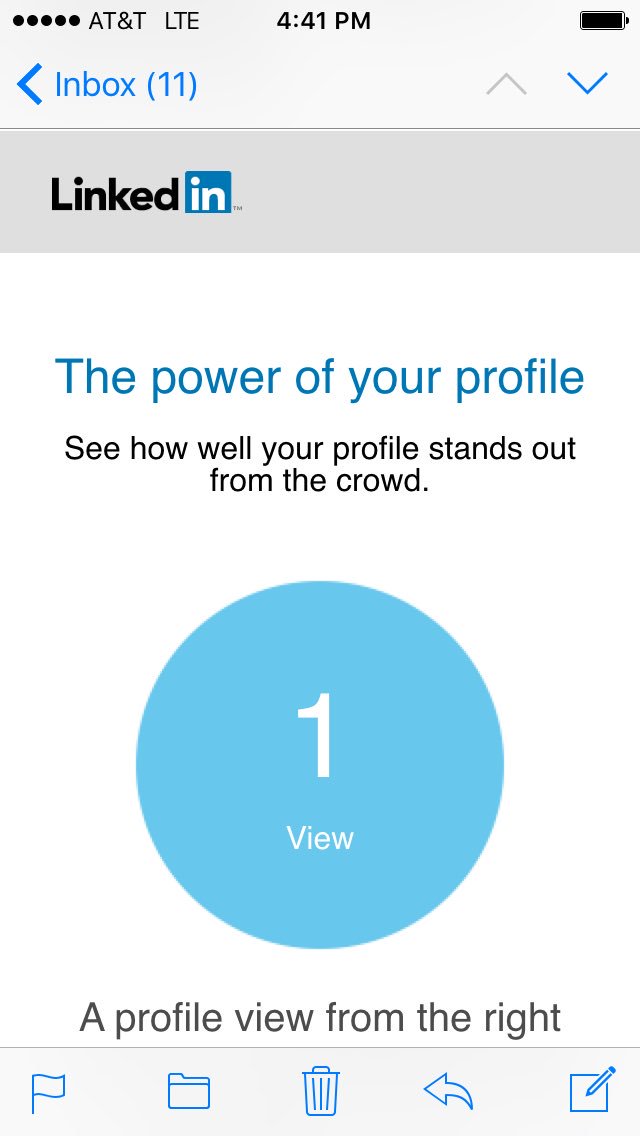 DaStayAtHomeDad's tweet image. Thanks @LinkedIn. You sure know how to make a guy feel special. #ThePowerOfMyProfile #1View
