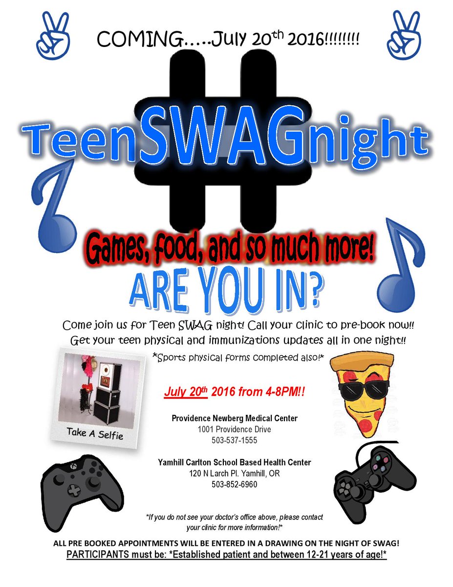 SNACKProgram's tweet image. #TeenSWAGNight is coming to Yamhill Carlton School Based Health Center on July 20th and July 27th! #yamco #health
