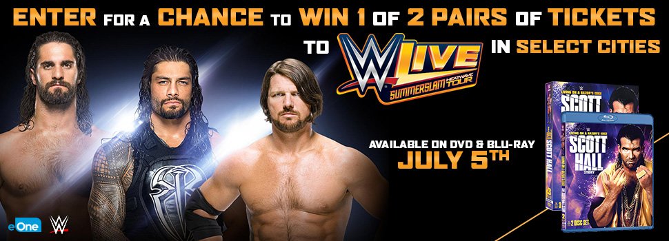 eOnefilms's tweet photo. Enter to #WIN a pair of tickets to WWE Live Summerslam in select cities in Ontario at @purehmvCA today! #FansGetIt https://t.co/bMk9hgRd94