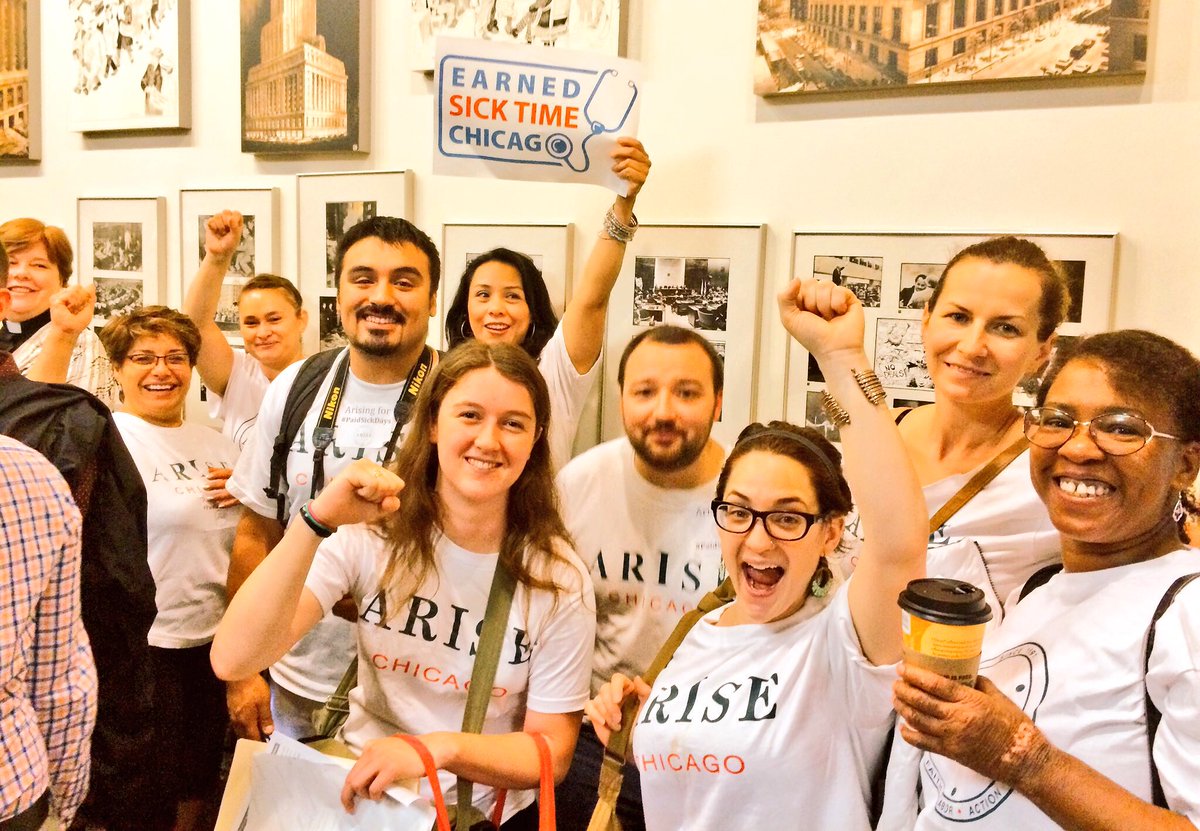 AriseChicago's tweet photo. BREAKING: we just won #paidsickdays for all Chicago workers! @sicktimechicago https://t.co/QEggJ89fg9