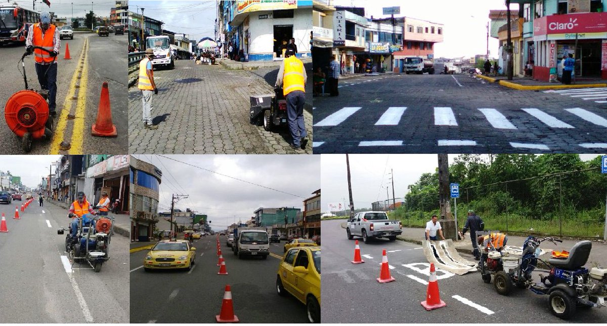 EPMTSD's tweet photo. Demarcan y remarcan señales horizontales de tránsito en Santo Domingo. @GADsantodomingo @Presidencia_Ec https://t.co/e0E6BPwn9W
