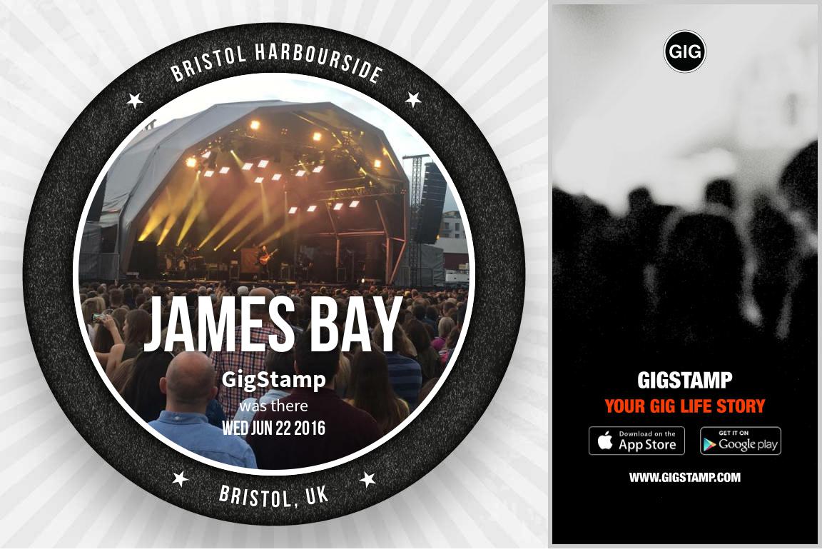 Jamesy Boy #gigstamp seeing James Bay at Bristol Harbourside, Bristol, UK