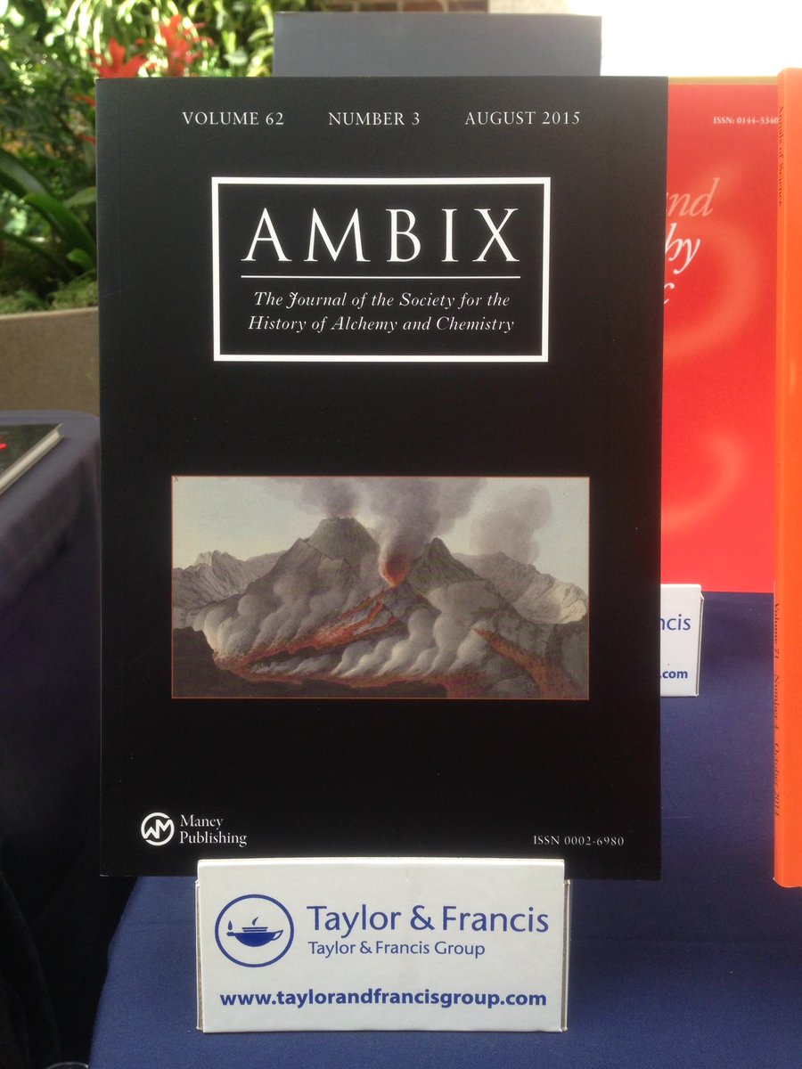 harriet_mcatee's tweet photo. Ambix, publication of @SHACorg shining on the stands at #3soc2016 @RoutledgeSTS @UAlberta2016 #ambix https://t.co/wWJnpEmf71
