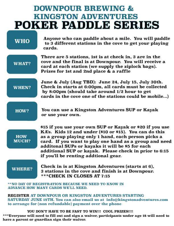 Poker run on the cove on Friday and a cornhole tournament followed by GoT trivia on Sunday. Look out weekend!