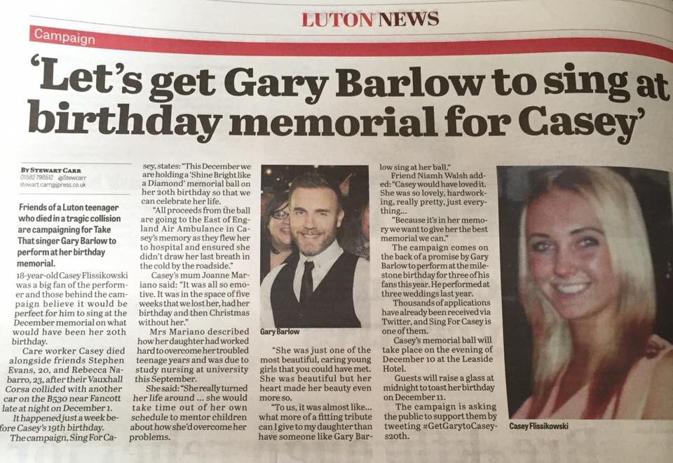 yvonnekelly's tweet photo. @GaryBarlow #singforcasey #memorialball #milestonebirthday https://t.co/CdFgLdbVTk