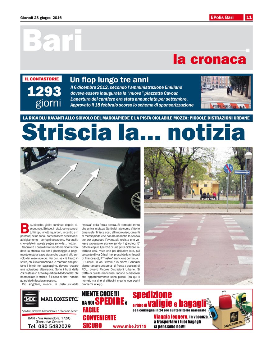 EPolisBari's tweet photo. La copertina di cronaca di #EPolis #Bari del 23 giugno. #comunebari @Antonio_Decaro https://t.co/J5i8TgHl40