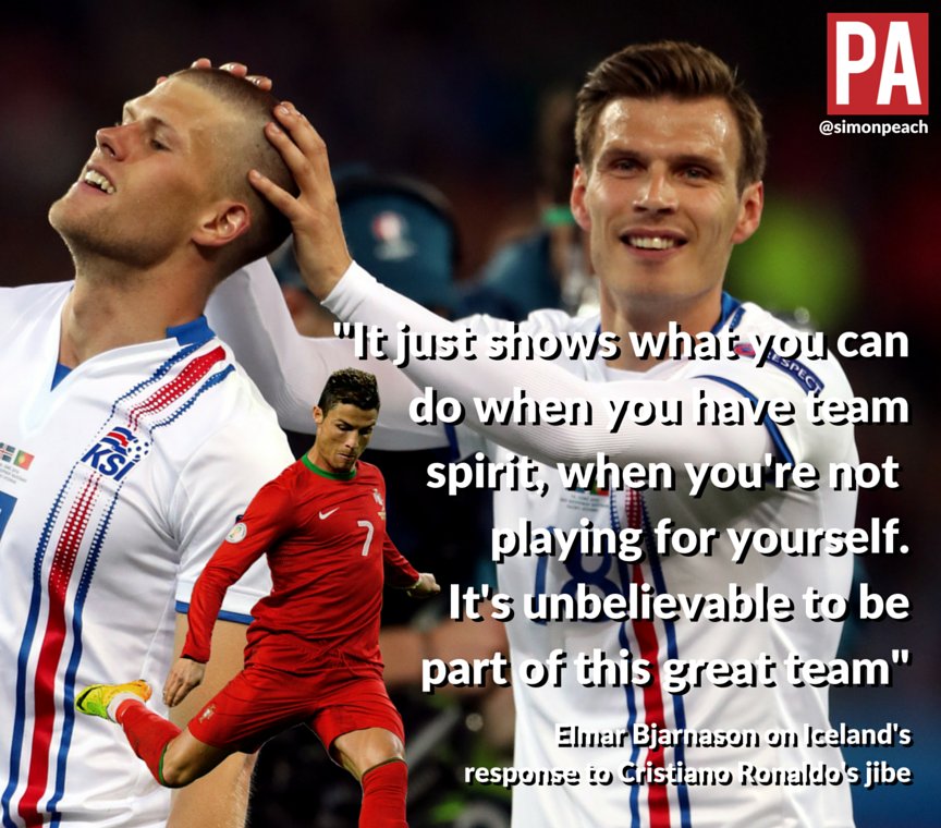 SimonPeach's tweet image. #ISL's @ElmarBjarnason had a message for @Cristiano after finishing above #POR in their #Euro2016 group