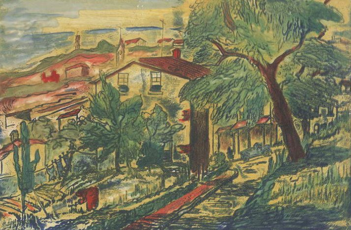 PIX_FLP's tweet photo. For #WPAwednesday, this is Claude Clark’s “Hills” in color. (Digital ID: facwp00115) #lithography #printmaking https://t.co/e4TScDadyN