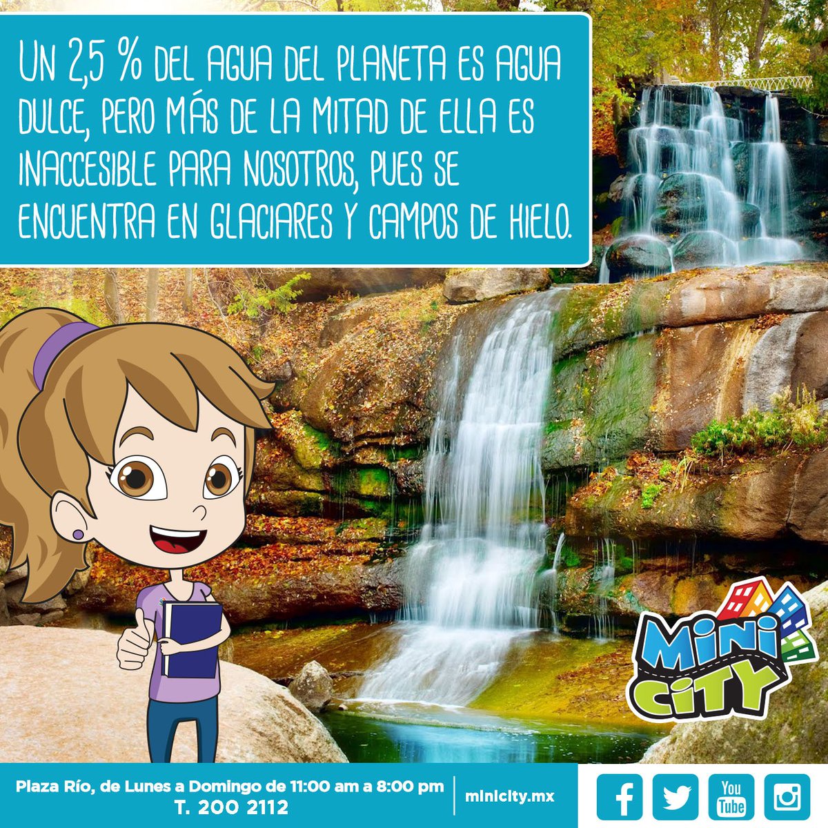 Minicitytijuana's tweet photo. Sabías que solo el 0,007 % del agua del planeta está disponible para el consumo humano. #MiniDato ¡Cuidemos el agua! https://t.co/G4iVHRgmQ3