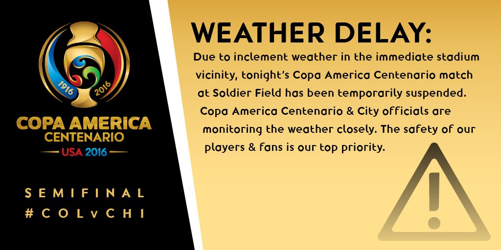 CopaAmerica's tweet photo. An update on the weather situation around #COLvCHI @SoldierField: https://t.co/2x1kuf7JlD