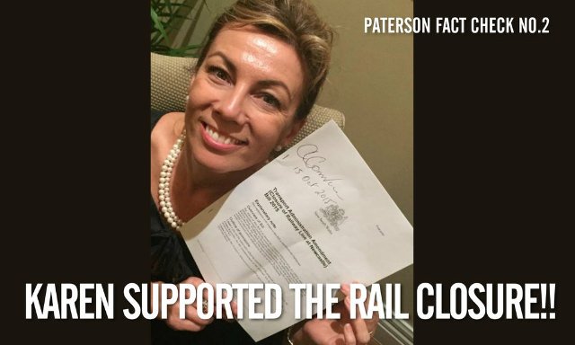 SaveOurRailNSW's tweet photo. Paterson Community Announcement: Karen Howard supported the rail closure!! https://t.co/roYpF1VfY1