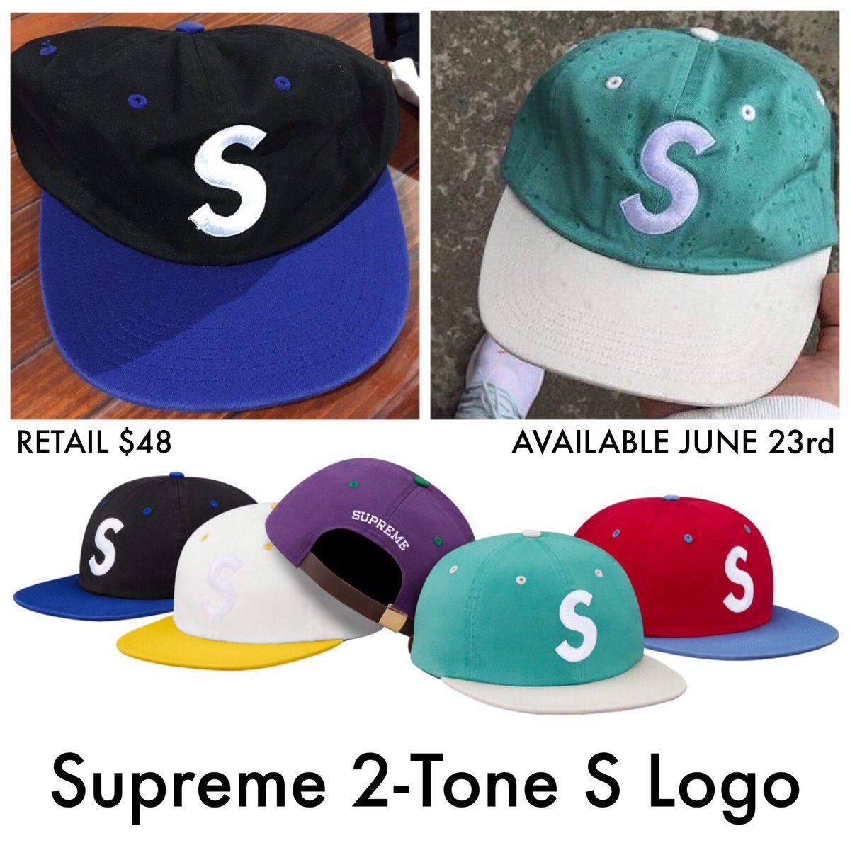 Supreme 2-Tone Washed S Logo 6-Panel Sロゴキャップ 黒青