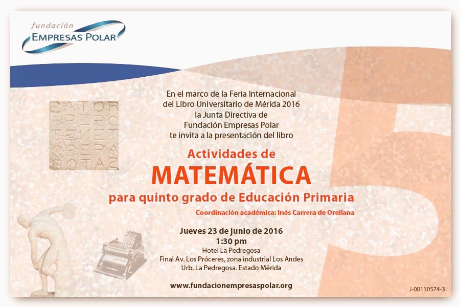 titularesdehoy1's tweet photo. En el marco de la #Filu2016 #EmpresasPolar presenta el libro actividades de matemática para 5to grado #Mérida https://t.co/e4n45U0aL5