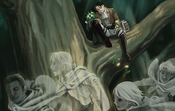 Levi sat on the branch dropping flowers as his memories of his fallen squad go through his head. {#AotRp @SnkRP}