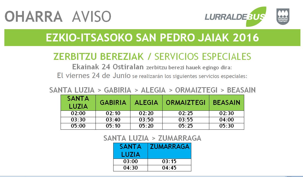 Gogoratu! Bihar Santa-Lutzitik bueltatzeko autobus bereziak.
<a href="/Sukarra37/">Sukarra37</a> eta Guri5! Taldeen kontzertuak.
Ondo pasa!