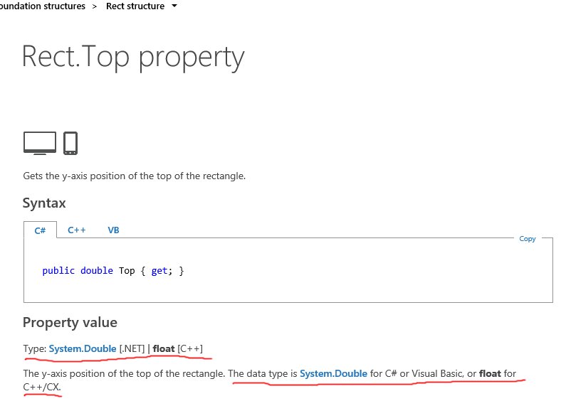 devinfluencer's tweet image. I luv #interop. Point and Rect are double and Vector2 and Matrix3x2 are float in #windowsruntime in #csharp.