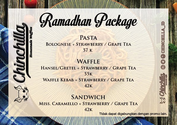 Masing bingung mau buka puasa dimana? Di chinchilla menyediakan 4 paket untuk berbuka puasa anda. :D