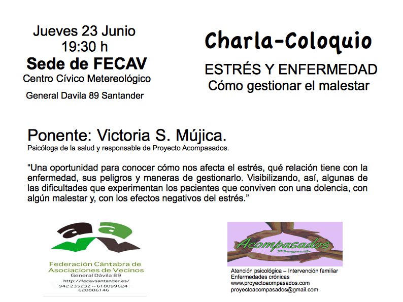 hoy jueves a las 19:30 interesante charla a la que estáis invitados con @acompasados #Santander