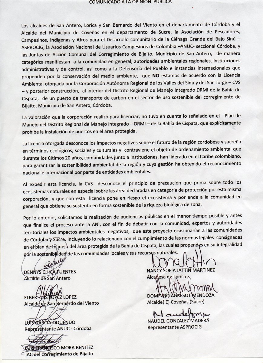 unaviejaverde's tweet photo. Comunidades de Cispatá piden investigar licencia y le dicen No al proyecto de puerto en Distrito de Manejo Integrado https://t.co/ODiRaLzVtx