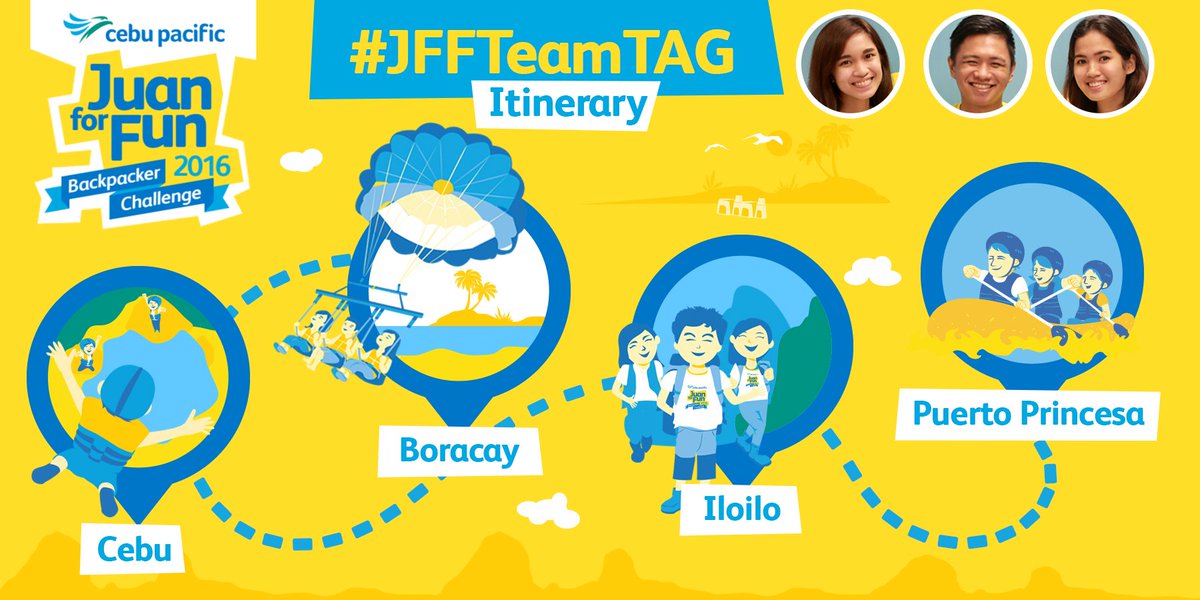 CebuPacificAir's tweet photo. Plan more, do more! Here are the 7-day travel plans of #JFFTeamTAG for #JuanForFun2016! https://t.co/kE2opowG9j