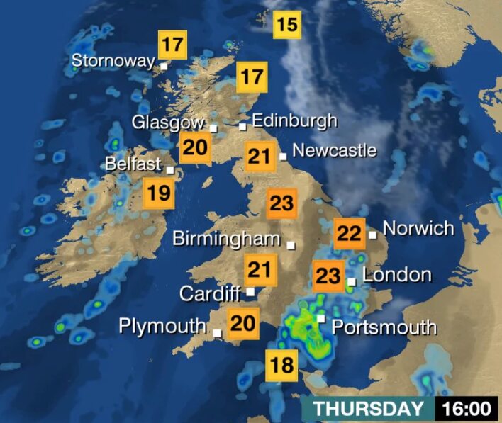 THURSDAY:

Warm today with the south east tarts getting twatted by more thunderstorms.