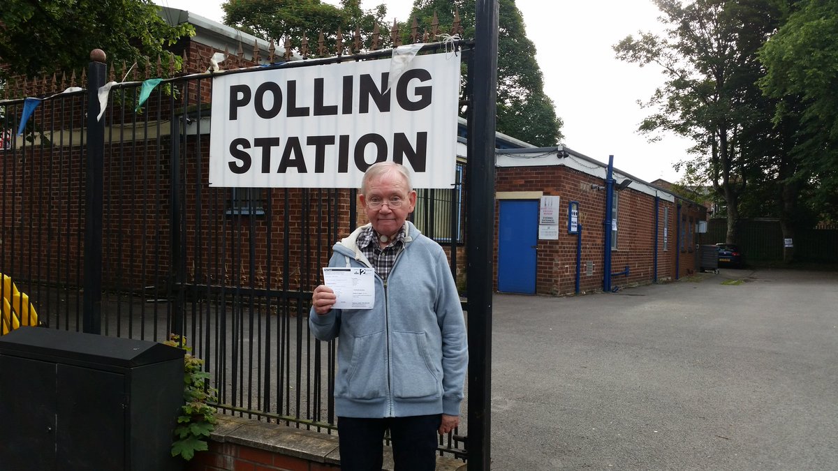 Andrew4Didsbury's tweet photo. Gerry H determined to vote #Remain #GhandiHall Withington before stent op at #Wythenshawe @ChrispLOL @JeffSmithetc https://t.co/YF4WifVpDe
