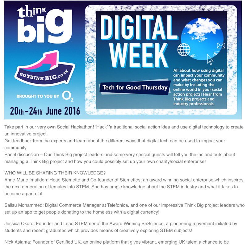 Thejessicaokoro's tweet image. On the panel today for @o2ukthinkbig #lndtechweek &apos;Tech for Good Thursday&apos; talking about starting @BeScienceSTEM 😁