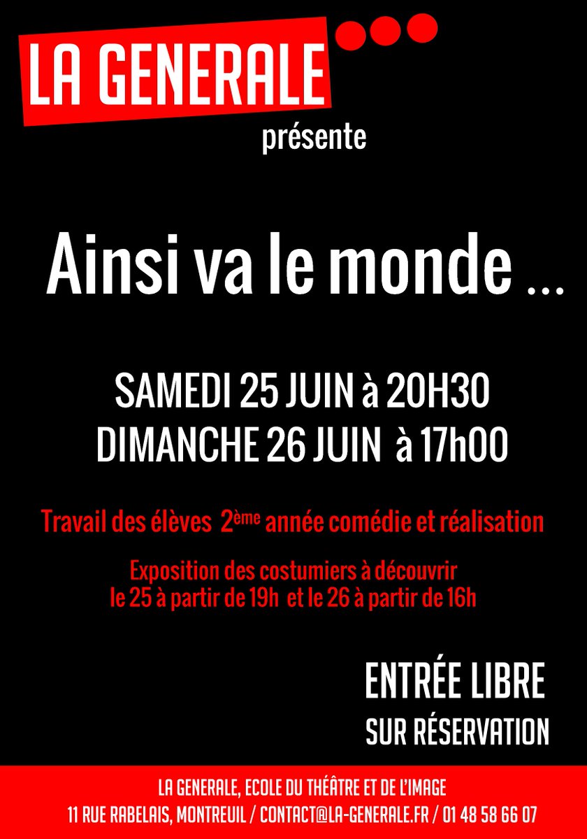 Présentation de fin d'année des élèves de <a href="/LaGenerale_/">Ecole LA GENERALE</a> les 25/06 à 20h30 et le 26/06 à 17h. #Montreuil