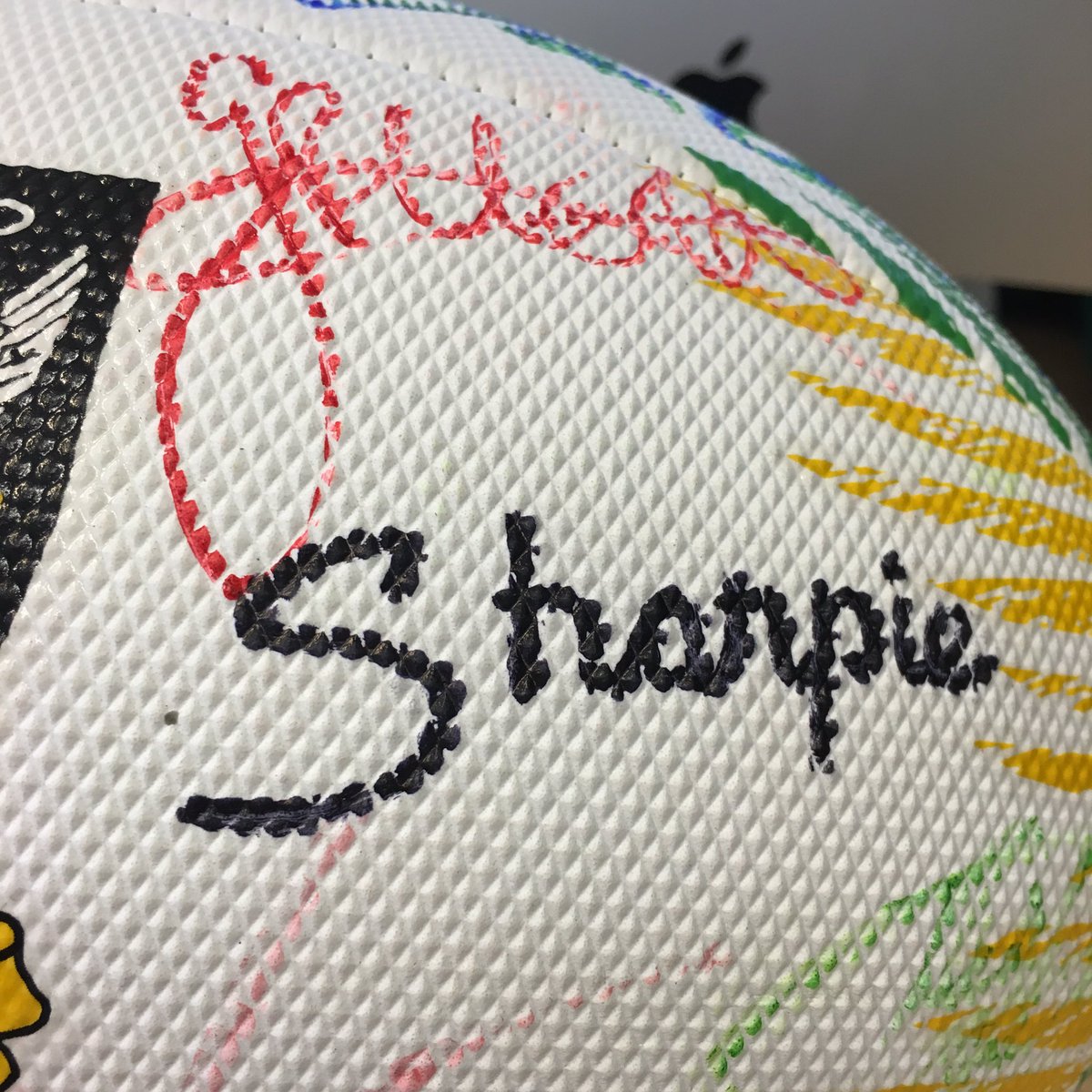 RT TO WIN this special <a href="/BluefishOffice/">Bluefish</a> signed ball!! We just couldn't wait to use our new <a href="/Sharpie/">Sharpie</a> markers! 🏉🖍