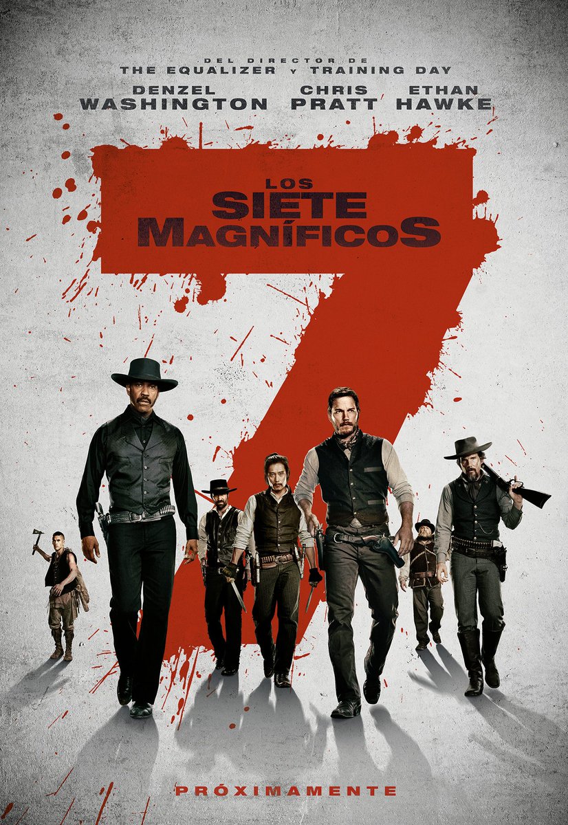 sonypictures_es's tweet photo. En primicia póster oficial de #Los7Magníficos protagonizada por @prattprattpratt, Denzel Washington e Ethan Hawke. https://t.co/XJinAvegNL