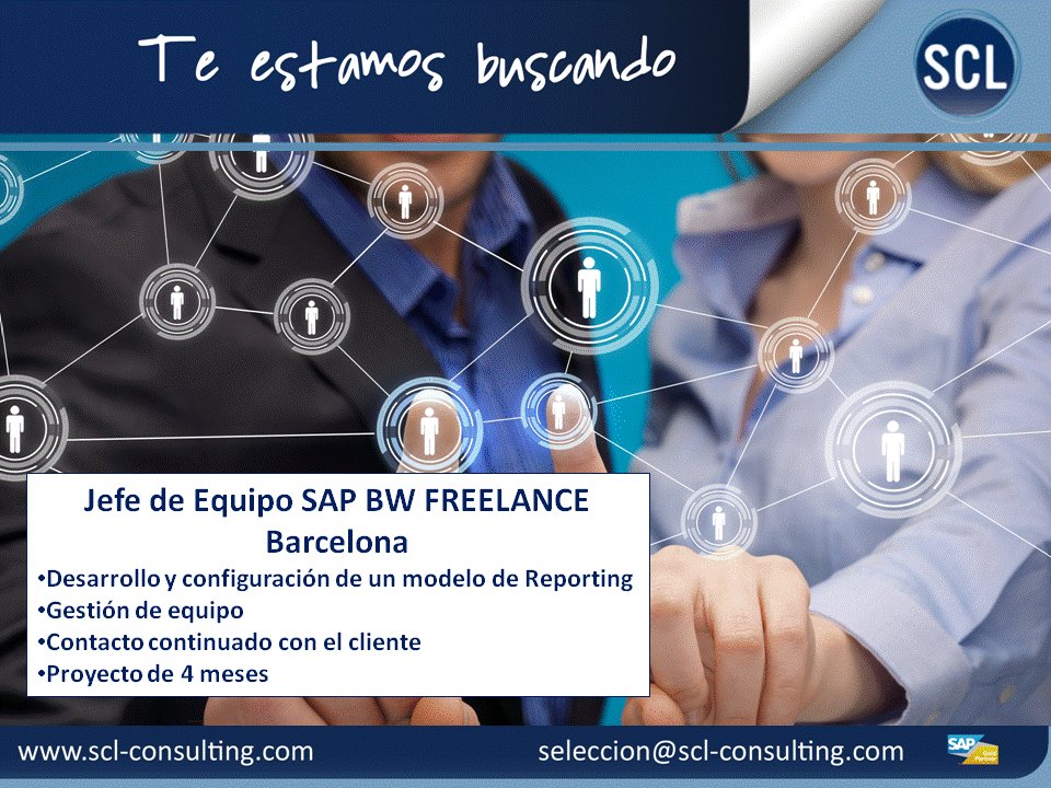 aitsangue's tweet photo. @SCL_Consulting #empleoBarcelona. Buscamos #JefeEquipo #SAP_BW #Freelance para proyecto de 4 meses en #Barcelona https://t.co/UCwinHO70W