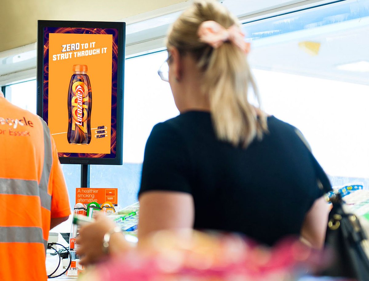 Amscreen's tweet photo. The @LucozadeEnergy campaign looking great now running across our @clearchanneluk forecourt network #DOOH https://t.co/CEjkMmH8Sz