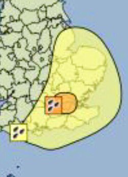 .<a href="/metoffice/">Met Office</a> upgrades part of 'Yellow' weather warning for heavy rain covering #Essex to 'Amber'. #HeartNews