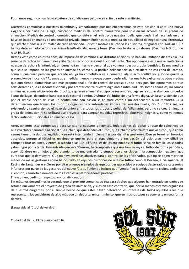 Comunicado oficial de #GolSur1907 #PorElFutbolDeVerdad #FutbolSinHuella <a href="/LaLiga/">LALIGA</a>