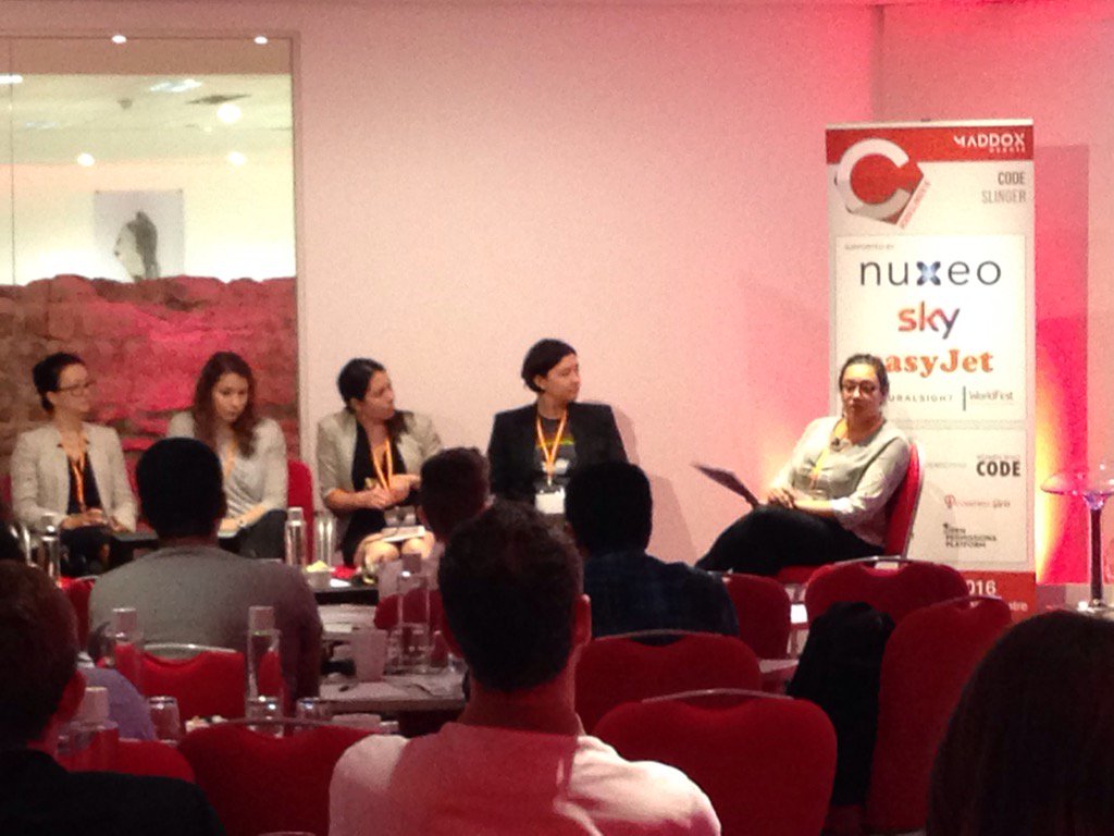 CodeFirstGirls's tweet photo. Panel offering some great insights into how we address tech shortage in the uk @amali_d #CodeSlinger16 https://t.co/nH0qwGoKHG